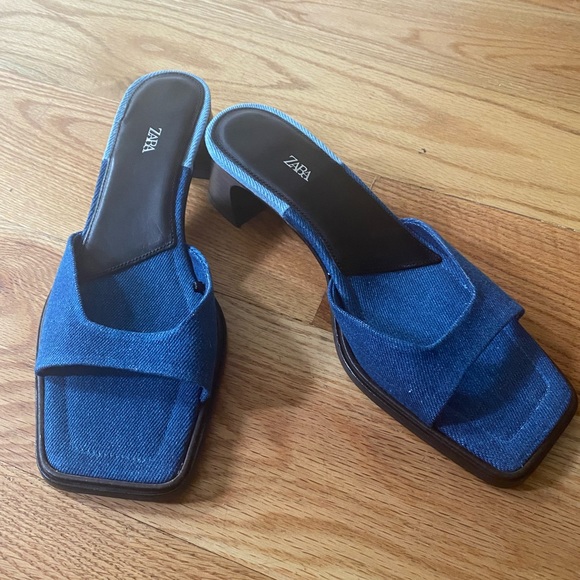 Zara Denim Kitten Heel Sandals